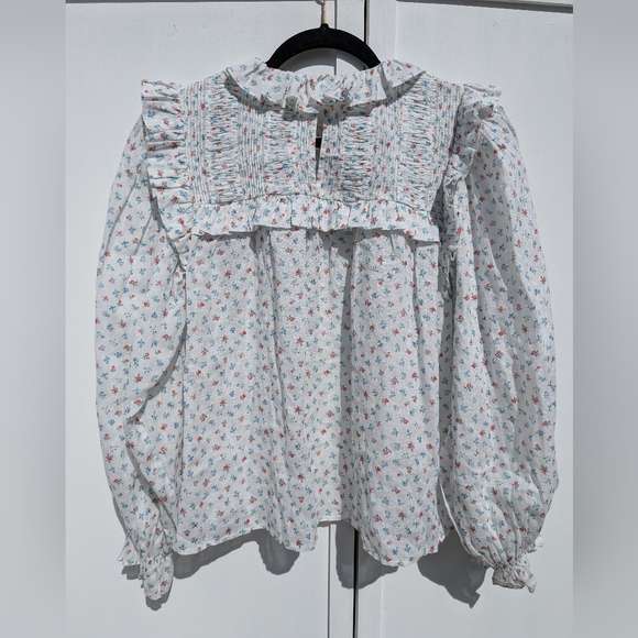 Doen Floral Ruffle Blouse - White and Pink - Picture 8 of 8